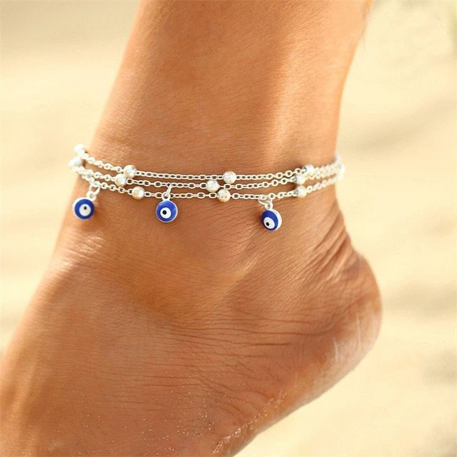 Turkish Hamsa Lucky Evil Eye Anklet  Adjustable Feet Jewelry Women Gift