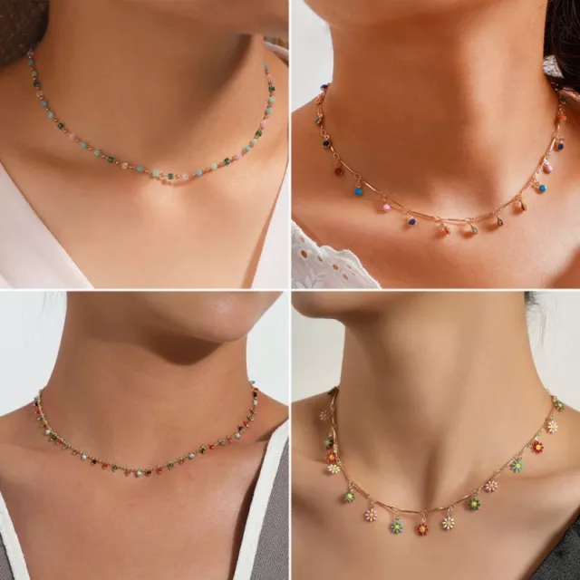 Boho Colorful Beads Pendant Necklace Choker Chain Women Party Handmade Jewelry