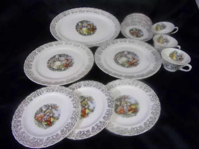 [13]-Vintage hand decorated warranted 22K Gold Courting Couple Colonial china