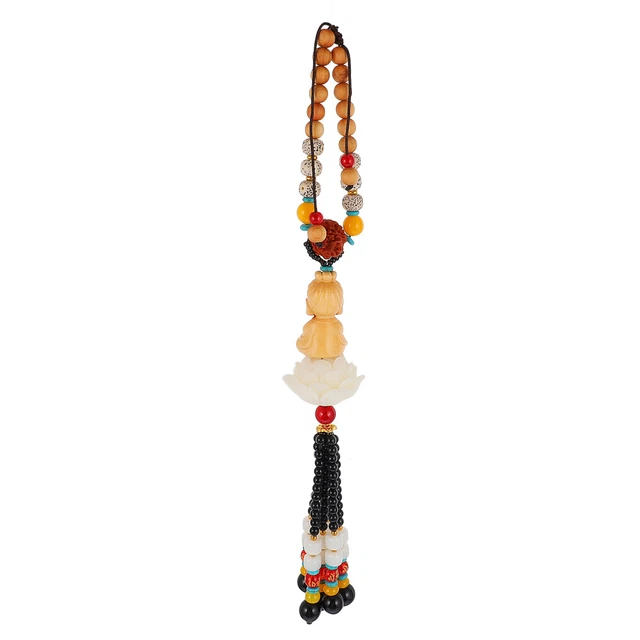 Ciondolo auto Guanyin legno cristallo Buddha ciondolo sospeso