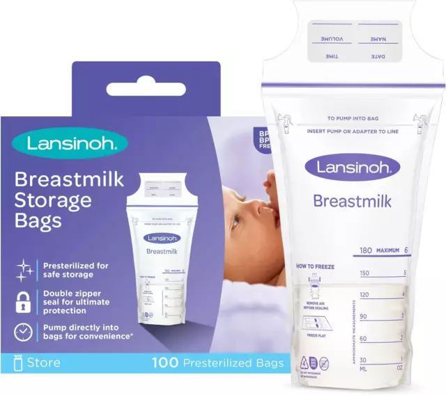 Breastmilk Storage Bags, 100 Count, 6 Ounce, Easy to Use Milk Storage Bags for B