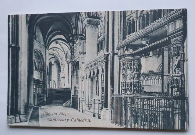 Unposted Edward Crow & Son Postcard - Pilgrim Steps, Canterbury Cathedral  (b)