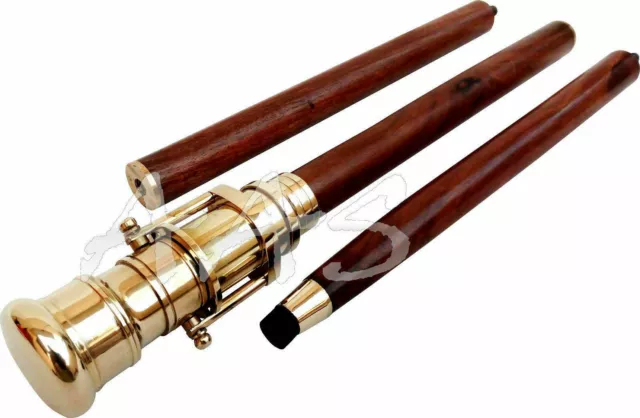 Brass Vintage Nautical Hidden Folding Telescope Wooden Walking Cane Stick Gift