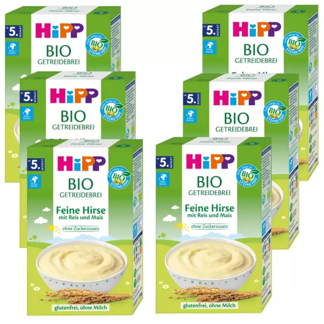 6x 200g HiPP Bio Getreidebrei Fina Millet Con Arroz + Maíz Sin Azúcar sin Gluten