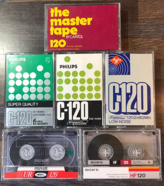 SIX C120 Audio cassette Tapes In Cases (Various Brands) Please See Description