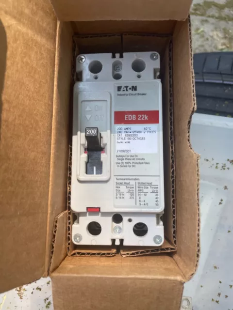 Eaton EDB2200 3 Pole 200 Amp 240 Vac Circuit Breaker