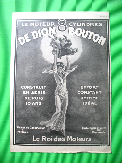 De-Dion Press Advertisement 8 Cyl Engine Button Ad 1920 Bar Illustration