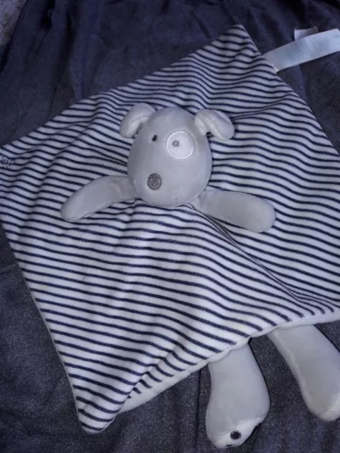 DPD/ Doudou plat chien rayé bleu jambes gris OBAIBI OKAIDI dessous blanc coquard