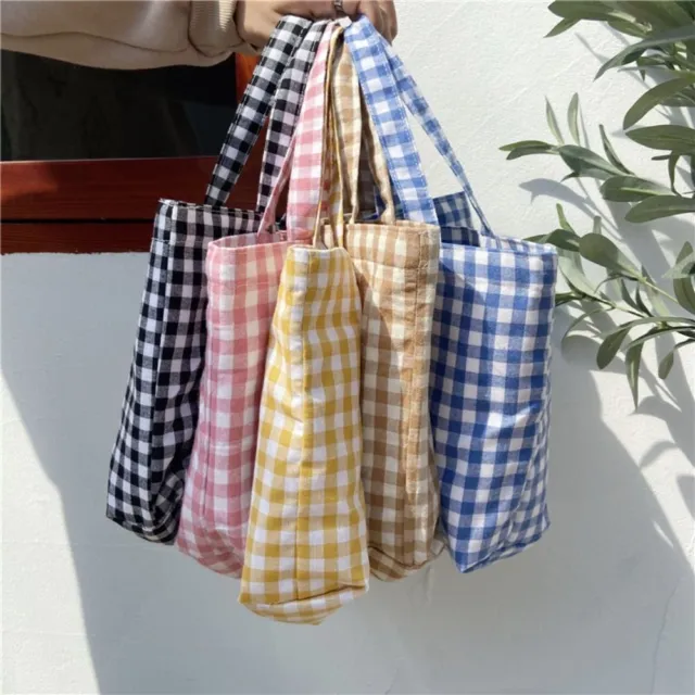 Cotton Lunch Bag Japanese Style Picnic Food Bag Plaid Handbag  Women