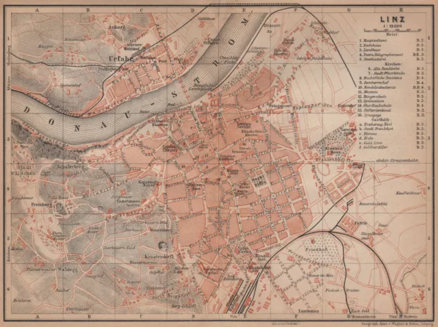 LINZ antique town city plan stadtplan. Austria �sterreich karte 1905 old map