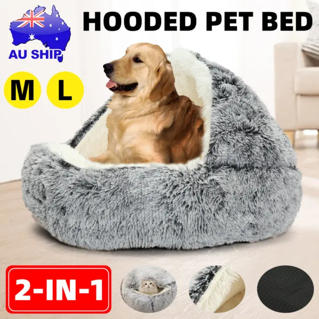 Dog Cat Pet Calming Bed Warm Soft Plush Round Nest Comfy Sleeping Cave Large AU