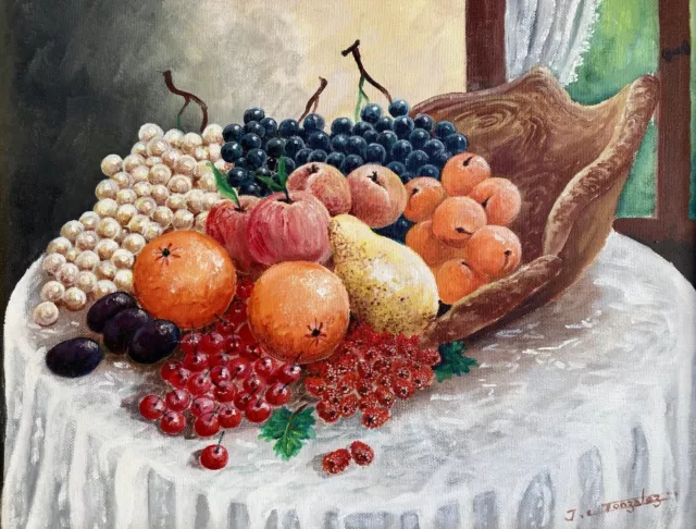 Huile Sur Toile Nature Morte Fruits Signée 3