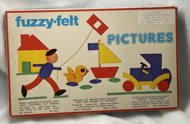 Vintage fuzzy felt pictures made in England in box