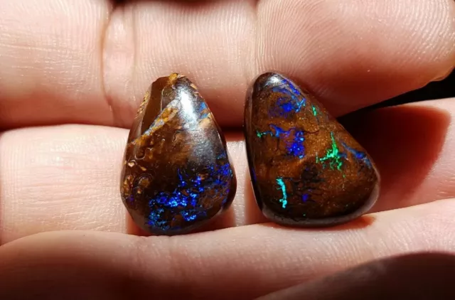 Two Boulder Opal Cabochons, Two Stones, Yowah, Koroit, Australian Opal