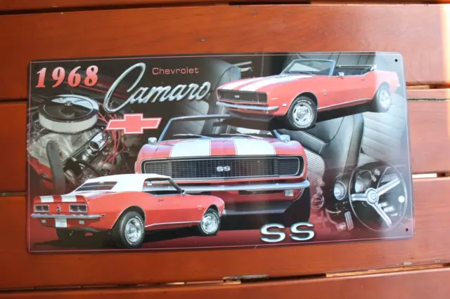 Blechschild ca 48x25 cm Chevrolet Camaro 1968 SS   V8 Muscle  Car Panorama