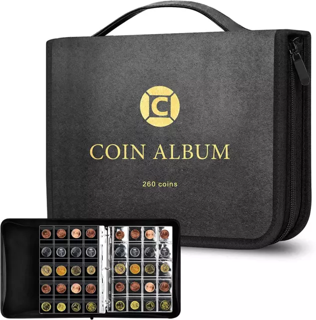 Coin Collection Book Holder for Collectors, 260 Pockets Coins Collecting Album w