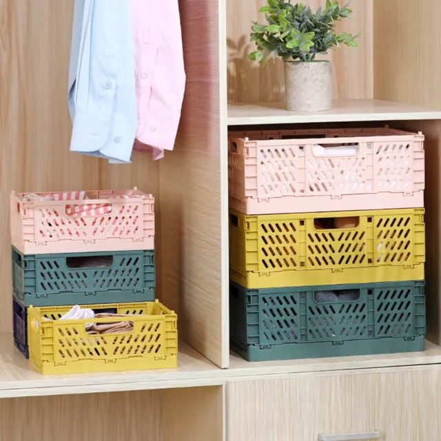 Folding Collapsible Storage Crates Plastic Basket Stackable Kitchen Store Box