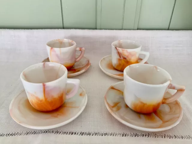 8 Piece Vintage  CHILD'S TEA SET Marked Akro Agate  Teacups & Saucer