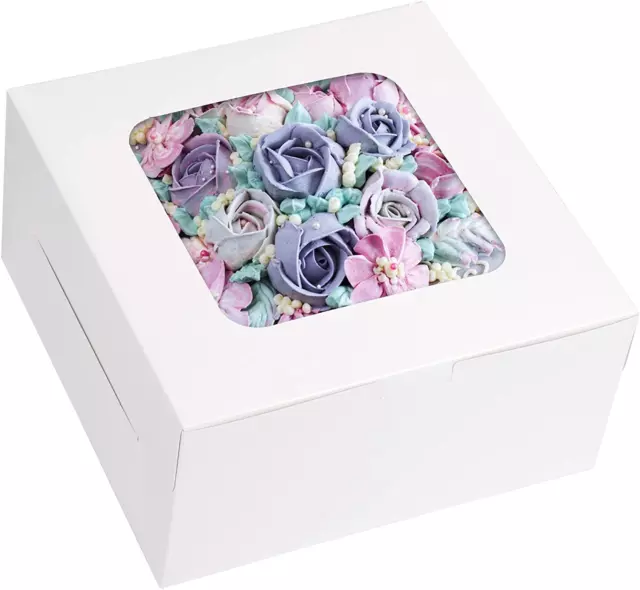 40Pcs 10X10X5 Inches Cake Boxes with Window White Pastry Boxes Paper Bakery Box