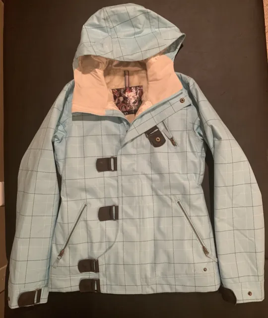 $399 BURTON Size Medium Womens DryRide Brushed Light Blue Ski Jacket Coat Hooded