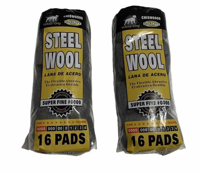 Super Fine Steel Wool Pads # 0000- 16 Pads Pack 2pk