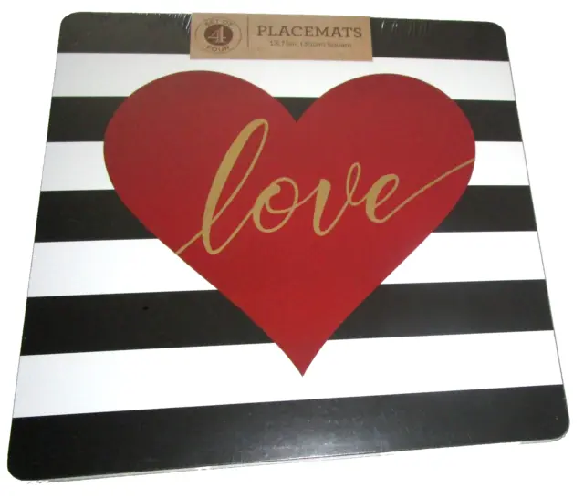VALENTINE'S DAY ~ Cork Back Placemats ~ Set of 4 ~ LOVE ~ 13.75" Square