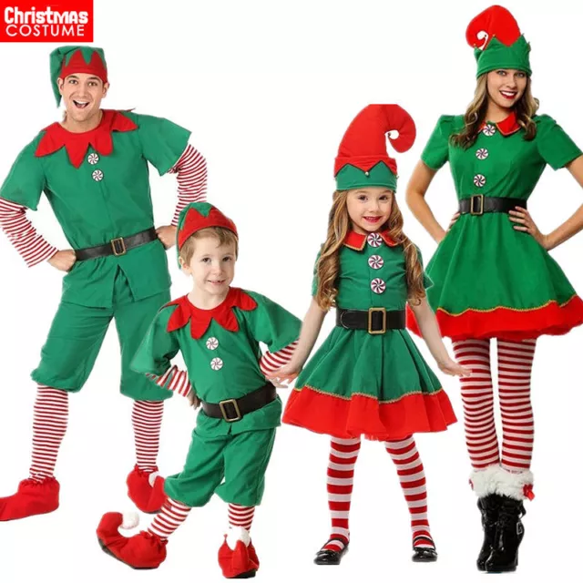 CLEARANCE Adult Kid Christmas Santa's Elf Costume Xmas Holiday Party Outfit