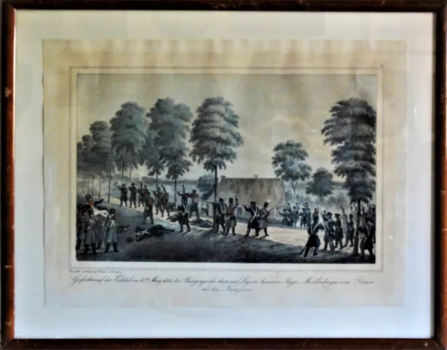 Peter Suhr,1788-1857, kolor-Litho 1835: GEFECHT 1813 HAMBURG & VERB vs FRANZOSEN 3