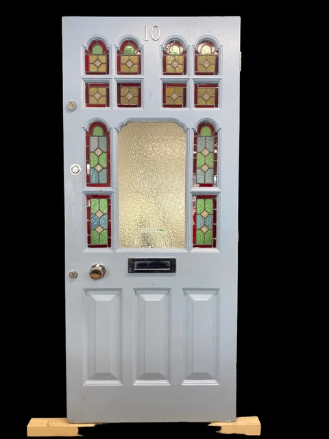 Edwardian Front Door Period Stained Glass Old Reclaimed Antique Lead Wood Pine