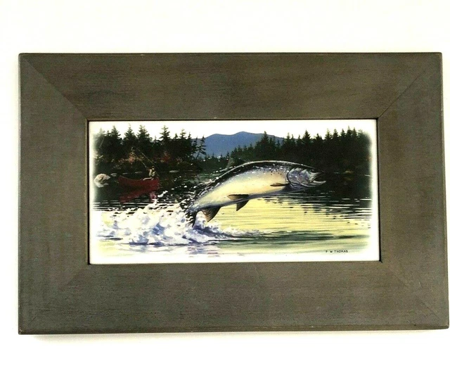 Pesca. "F. W. Thomas - Marco de madera de azulejos acrílicos 7 1/2"" x 11 1/4""