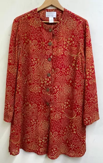 Susan Graver Blouse Size M Button Front Long Sleeve Top Semi Sheer