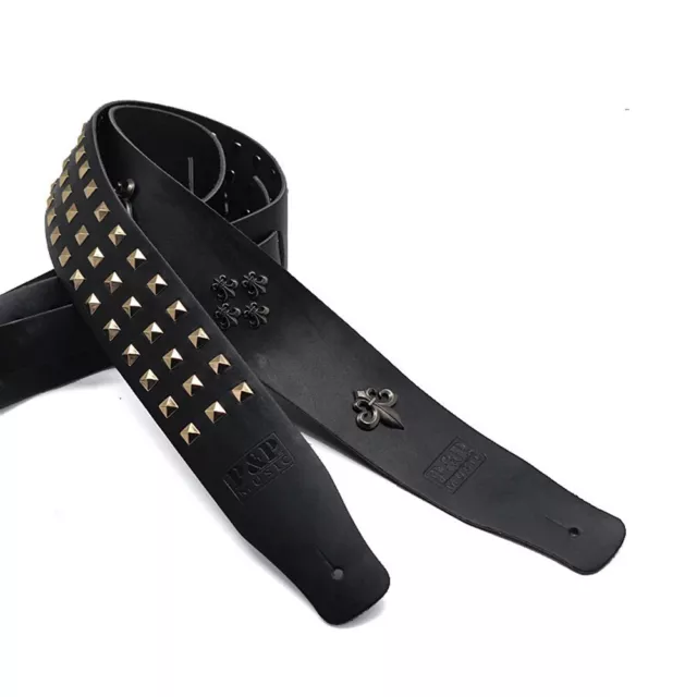 Black Leather Electric Guitar Handmade,PIKE STUDDED Strap Accessory Adjustable