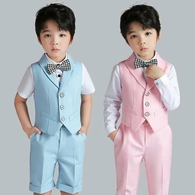 Boys Suits 3/4Pcs Formal Toddler Baby Kids Waistcoat Suit Wedding Party Outfits