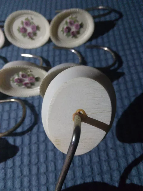 Vintage Handpainted Victorian jubilee Floral Curtain Hooks Set Of 10 3