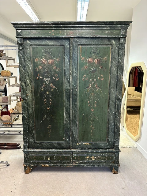Vintage 1930's Painted Wardrobe Armoire large wardrobe Floral painted wardrobe