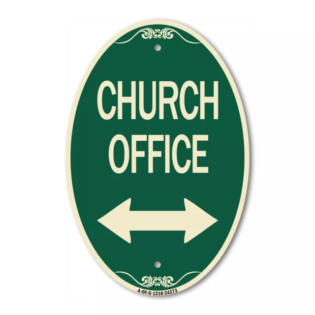 Church Parking (With Bidirectional Arrow) 12" x 18" Green Aluminum Oval Sign