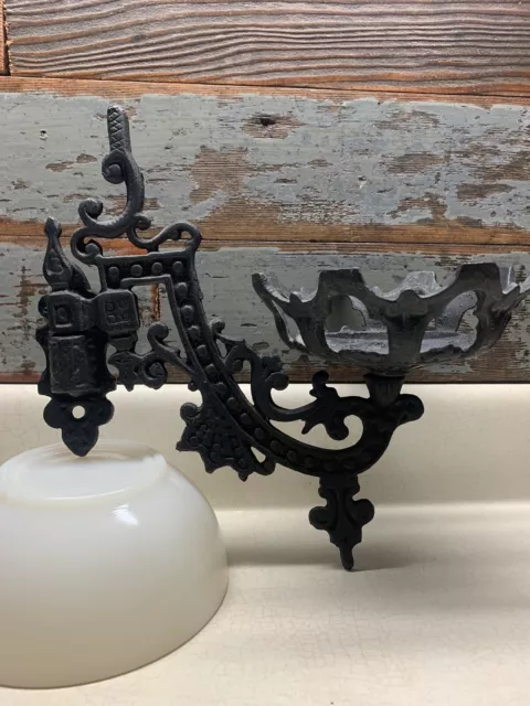 Victorian 1800’s Goth Ornate Cast Iron Wall Bracket Kerosene Oil Lamp Swing Arm
