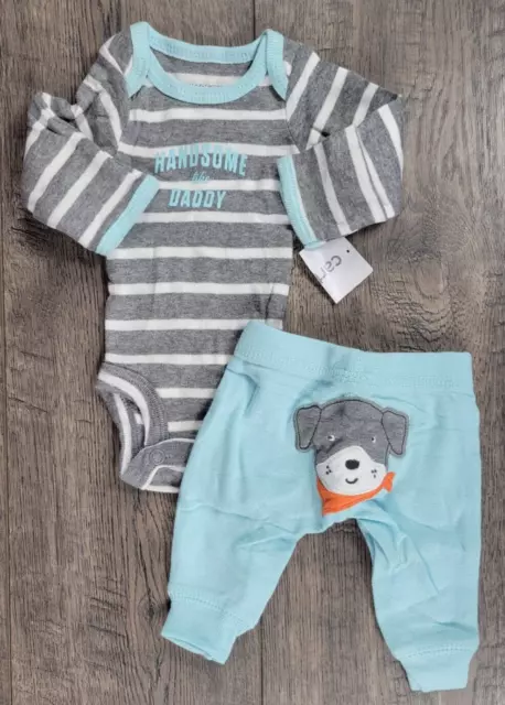 Baby Boy New Carter's Preemie 2pc Handsome Like Daddy Dog Outfit