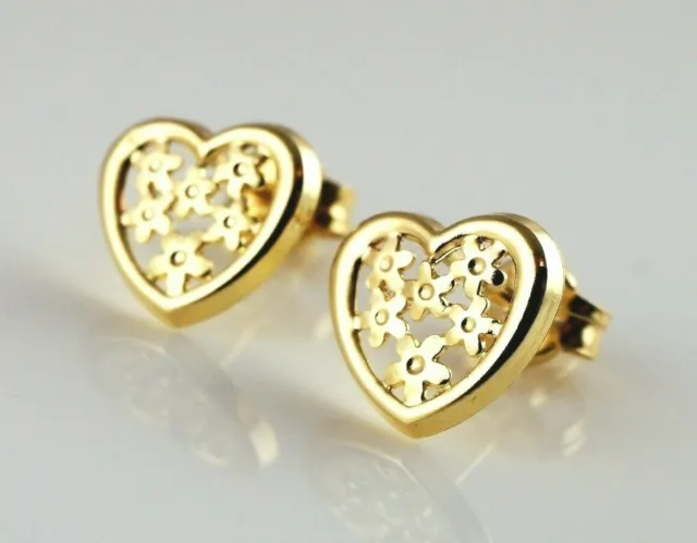 9ct Yellow Gold Filigree Heart Stud Earrings