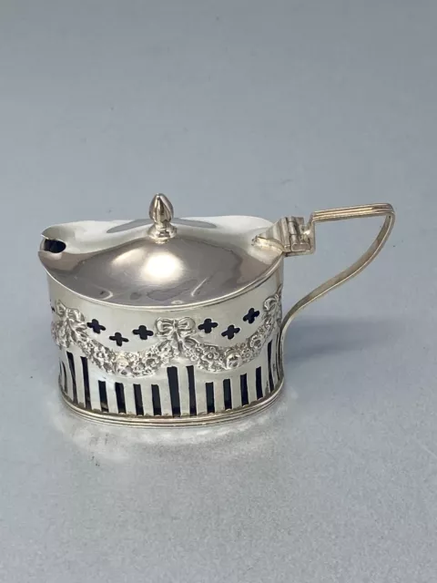 Antique Sterling Silver Mustard  Pot with Bristol blue glass liner - Birmingham 