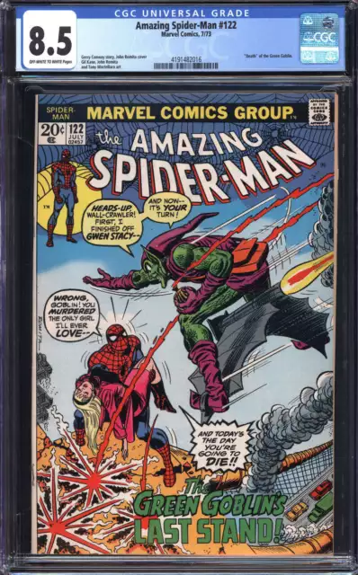 Amazing Spider-Man #122 Cgc 8.5 Ow/Wh Pages // Death Of Green Goblin Marvel 1973