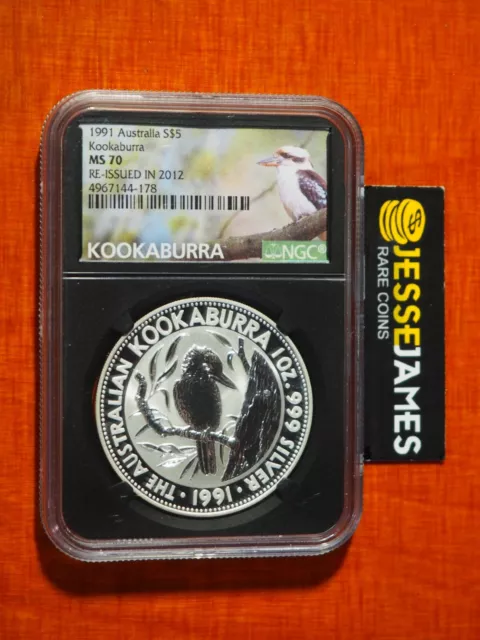 1991 $5 Australia Silver Kookaburra Ngc Ms70 Re-Issued In 2012 1 Troy Oz .999
