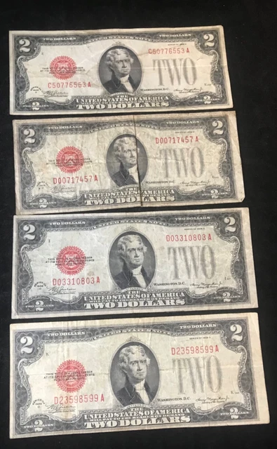 Lot of 4 1928-D $2 TWO DOLLAR NOTE  LEGAL TENDER RED SEAL