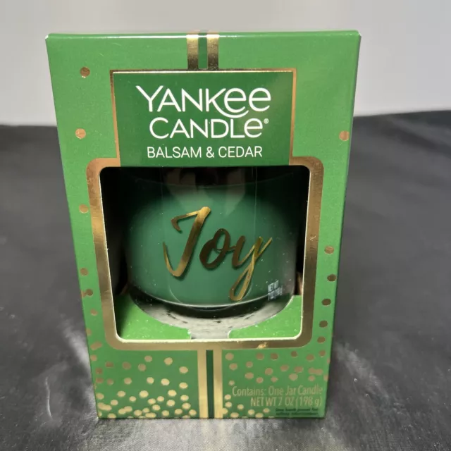 YANKEE CANDLE Balsam & Cedar JOY Green Glass Jar Holiday 7 oz