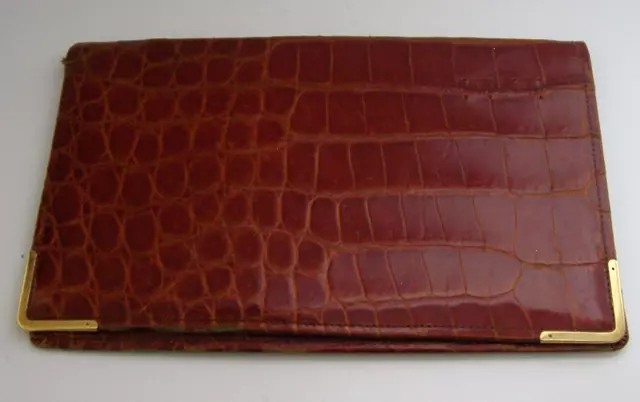 Stylish Large 9 Carat Gold Crocodile Skin Leather Card Case Wallet 1954 Vintage