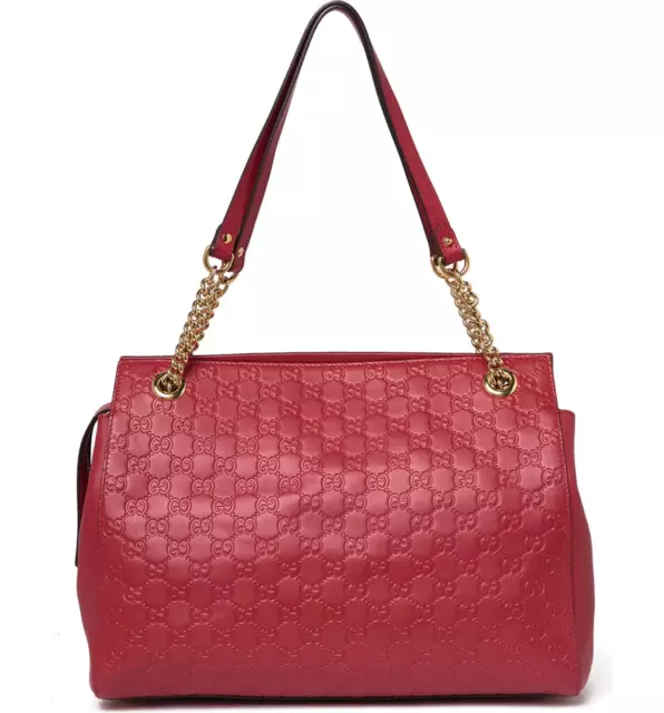 100% Authentic New Gucci Guccissima Red Signature Top Handle Tote Bag/Handbag
