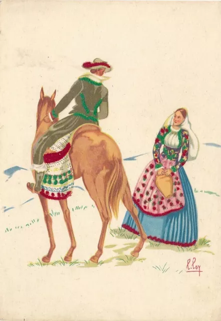 Cartolina Costumi Sardegna Teulada Tempera di Lola Loy Non Viaggiata