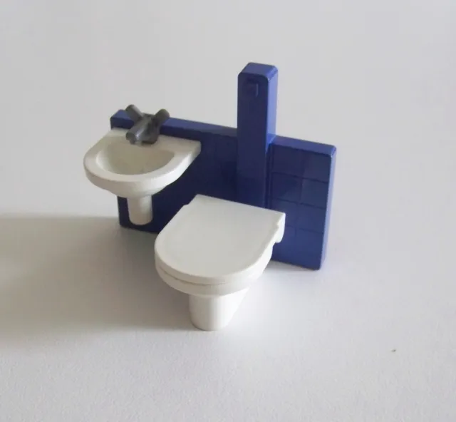 PLAYMOBIL (K1143) POLICE - Toilettes Lavabo Support Bleu Commissariat 3988 3254