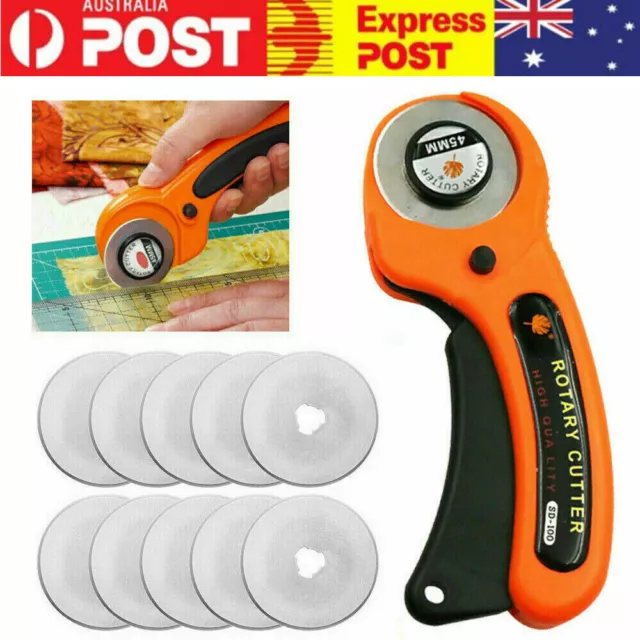 45mm Rotary Cutter Sewing Quilters Fabric Leather Cutting Tool 10 Scale Blades