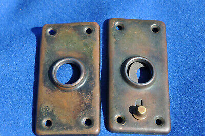 Pair-Antique Copper Flashed/Japanned Small Steel Door Knob Backplates 1900s